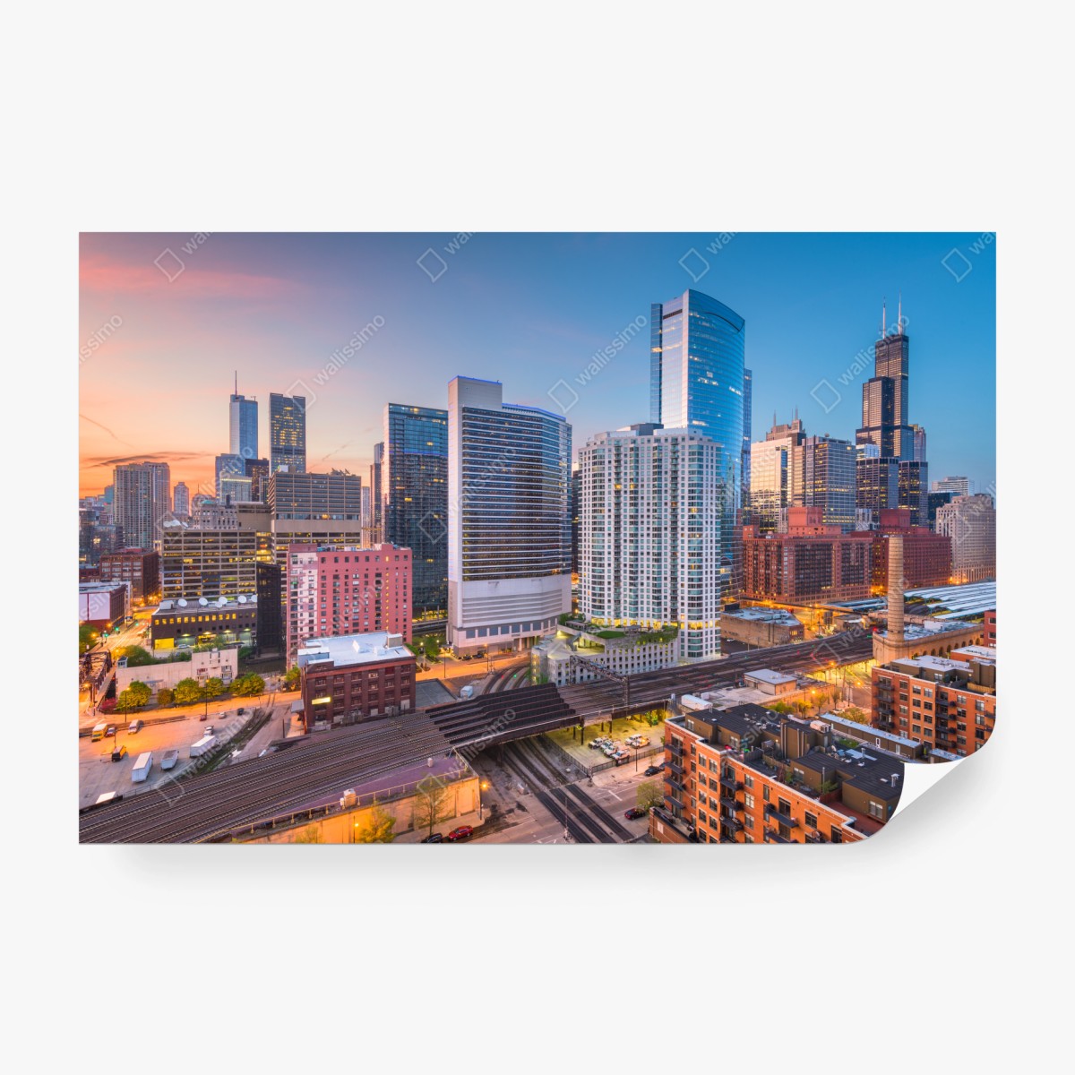 Fototapeta panorama Chicago o zmierzchu – Wallissimo® Fototapeta panorama Chicago o zmierzchu – Wallissimo®