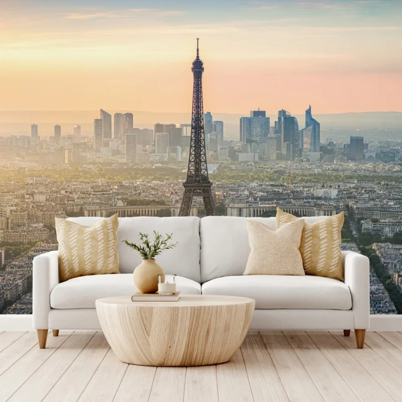 Fototapeta Paryż panorama o zachodzie słońca z Wieżą Eiffla – Wallissimo® Fototapeta Paryż panorama o zachodzie słońca z Wieżą Eiffla – Wallissimo®