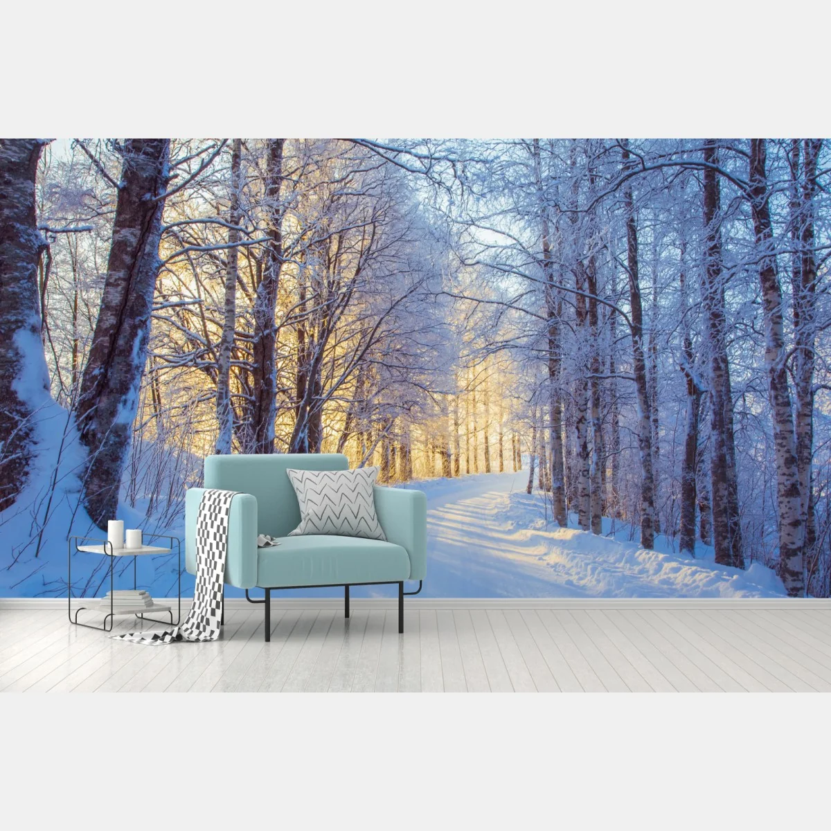 Fototapeta zimowy las brzozowy ze złotym świtem – Wallissimo® Fototapeta zimowy las brzozowy ze złotym świtem – Wallissimo®