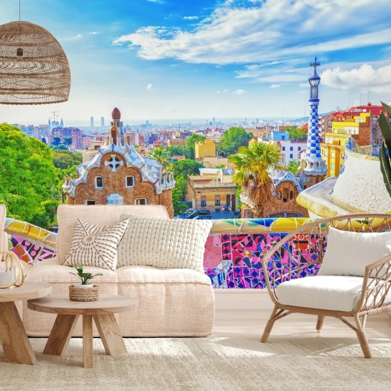 Fototapeta żywa Barcelona Park Güell mozaikowa panorama – Wallissimo® Fototapeta żywa Barcelona Park Güell mozaikowa panorama – Wallissimo®