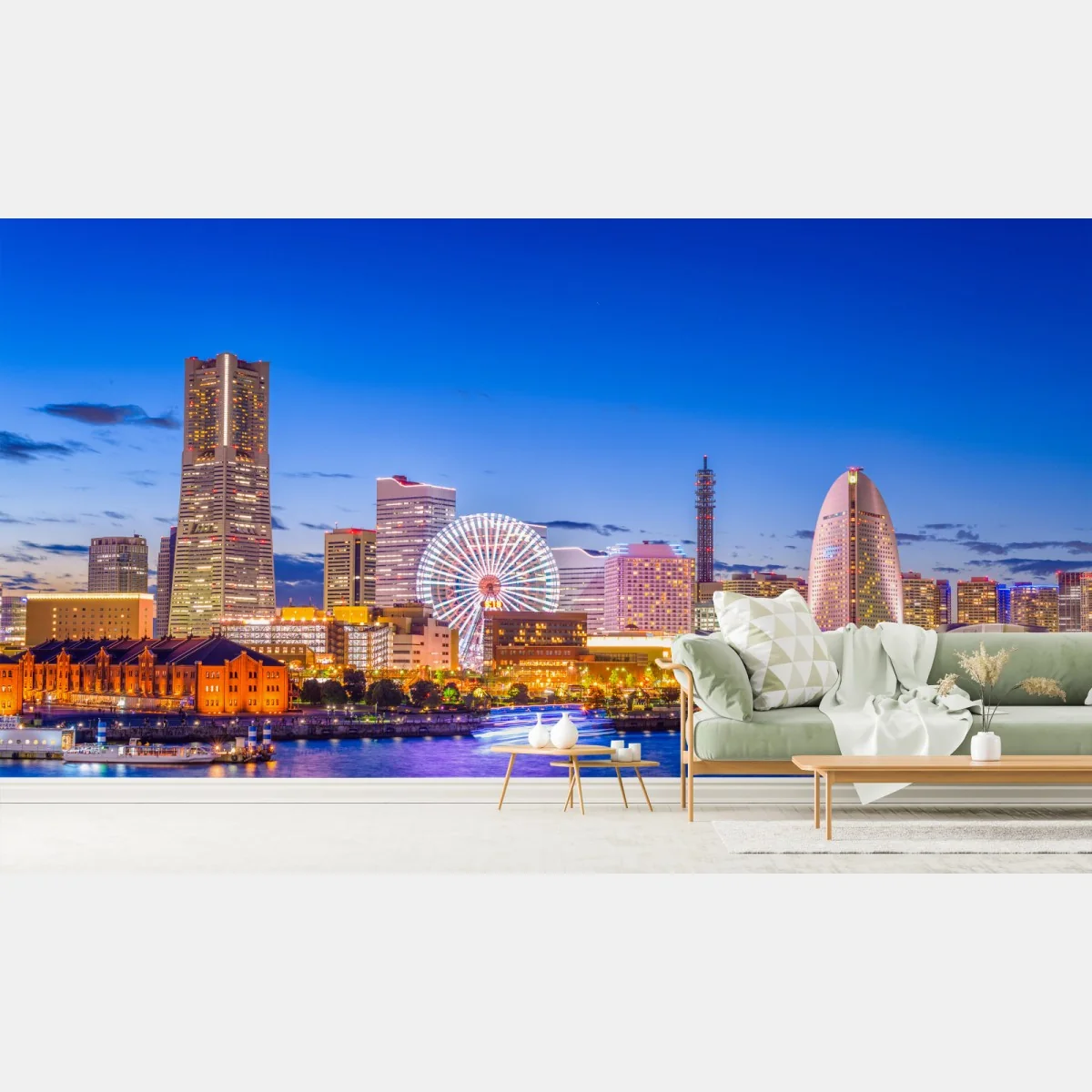 Fototapeta Yokohama panorama miasta o zmierzchu – Wallissimo® Fototapeta Yokohama panorama miasta o zmierzchu – Wallissimo®