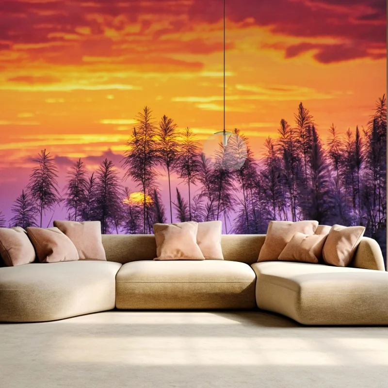 Fototapeta złoty zachód słońca nad trawami – Wallissimo® Fototapeta złoty zachód słońca nad trawami – Wallissimo®