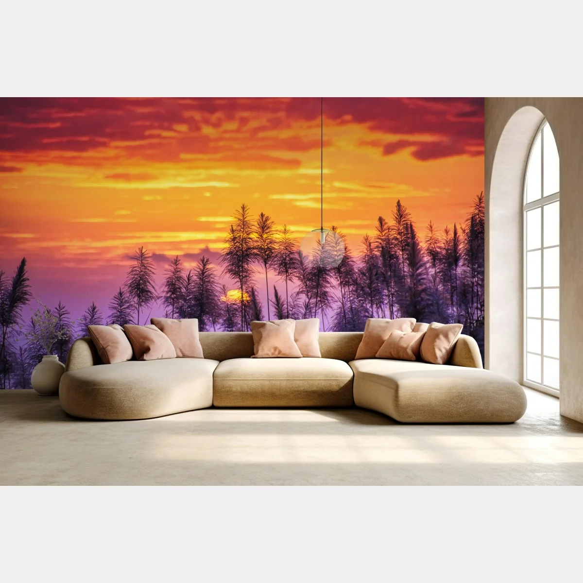 Fototapeta złoty zachód słońca nad trawami – Wallissimo® Fototapeta złoty zachód słońca nad trawami – Wallissimo®