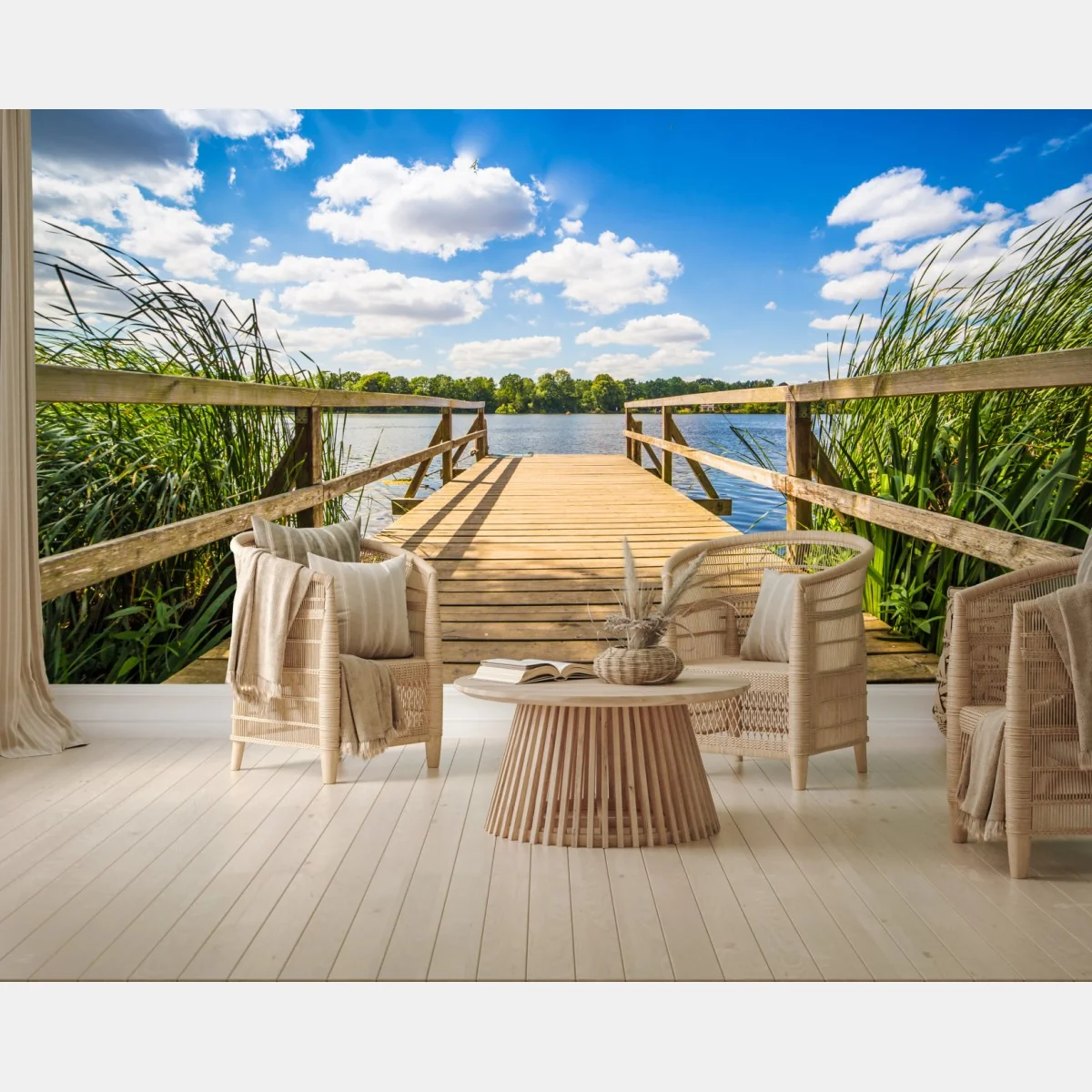 Fototapeta słoneczny pomost nad jeziorem – Wallissimo® Fototapeta słoneczny pomost nad jeziorem – Wallissimo®