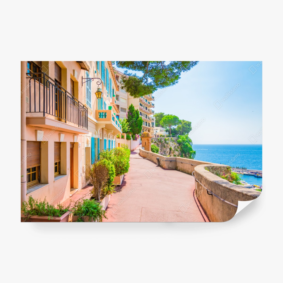 Fototapeta śródziemnomorska promenada z pastelowymi kamienicami – Wallissimo® Fototapeta śródziemnomorska promenada z pastelowymi kamienicami – Wallissimo®