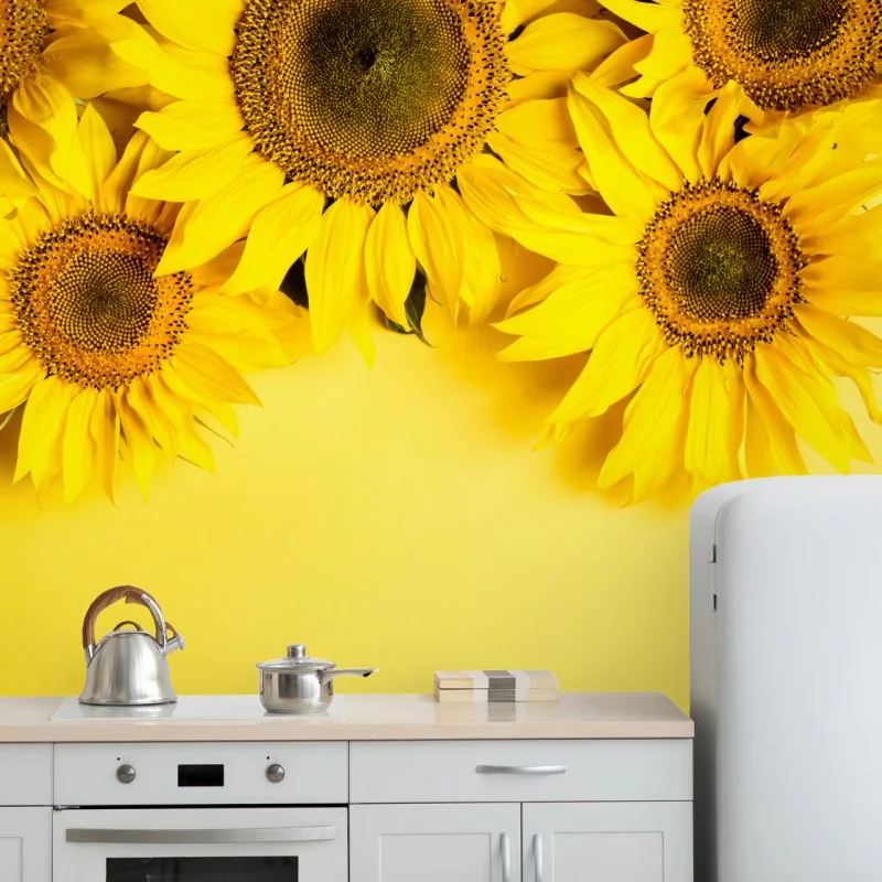 Fototapeta jasny bukiet słoneczników na żółtym tle – Wallissimo® Fototapeta jasny bukiet słoneczników na żółtym tle – Wallissimo®