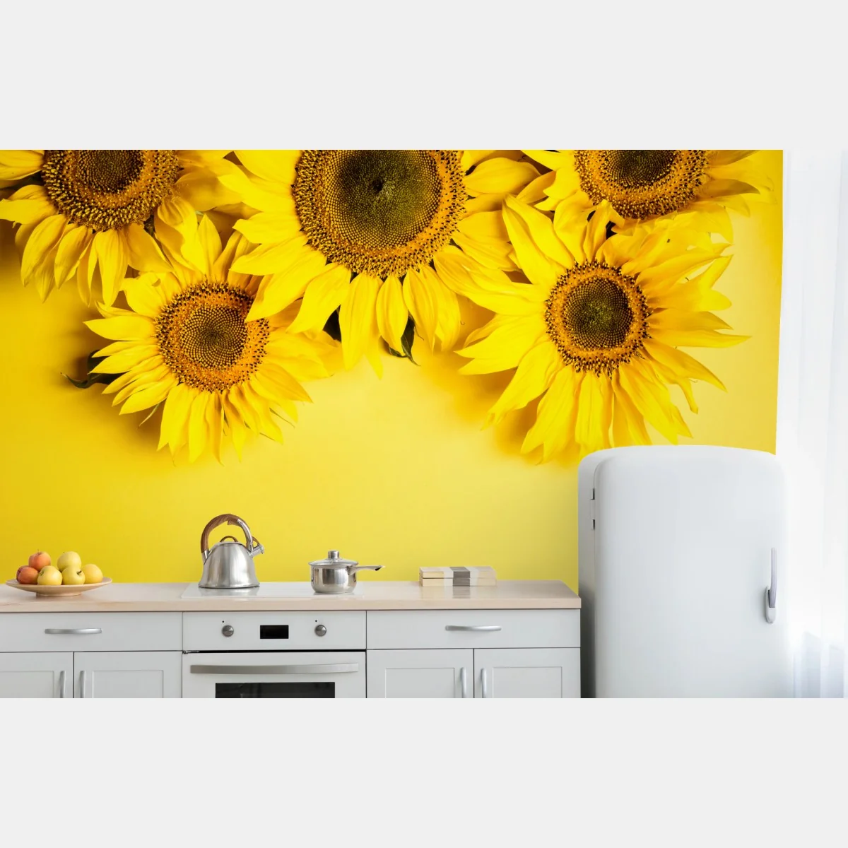 Fototapeta jasny bukiet słoneczników na żółtym tle – Wallissimo® Fototapeta jasny bukiet słoneczników na żółtym tle – Wallissimo®