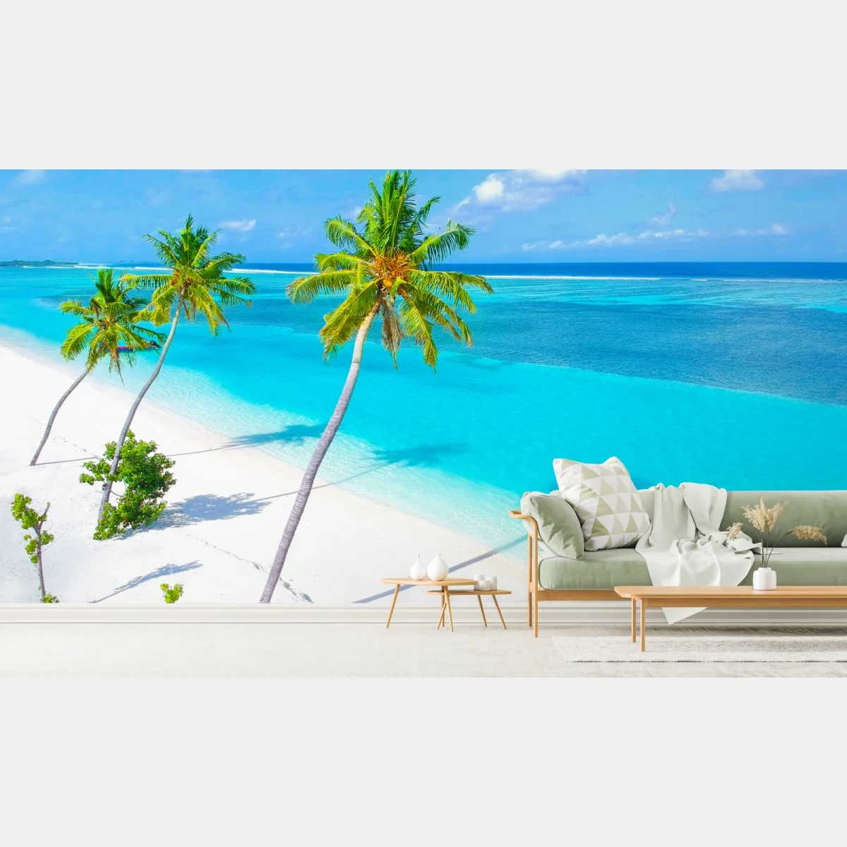 Fototapeta tropikalna turkusowa plaża z palmami – Wallissimo® Fototapeta tropikalna turkusowa plaża z palmami – Wallissimo®