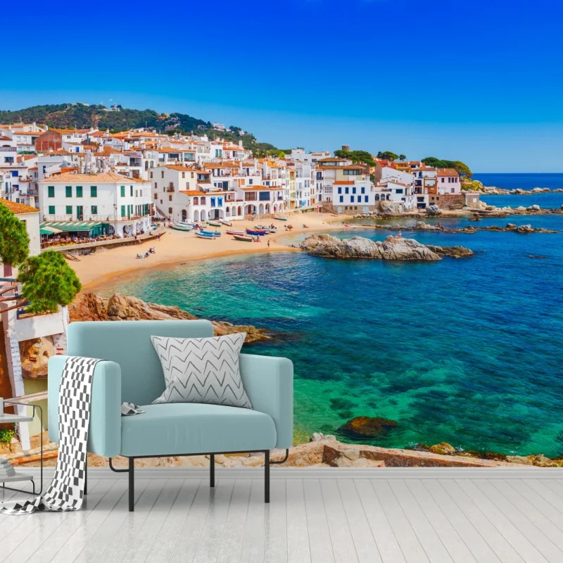 Fototapeta słoneczna śródziemnomorska wioska nad morzem – Wallissimo® Fototapeta słoneczna śródziemnomorska wioska nad morzem – Wallissimo®