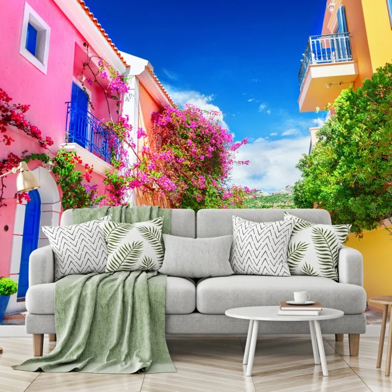 Fototapeta kolorowa uliczka na Kefalonii – Wallissimo® Fototapeta kolorowa uliczka na Kefalonii – Wallissimo®