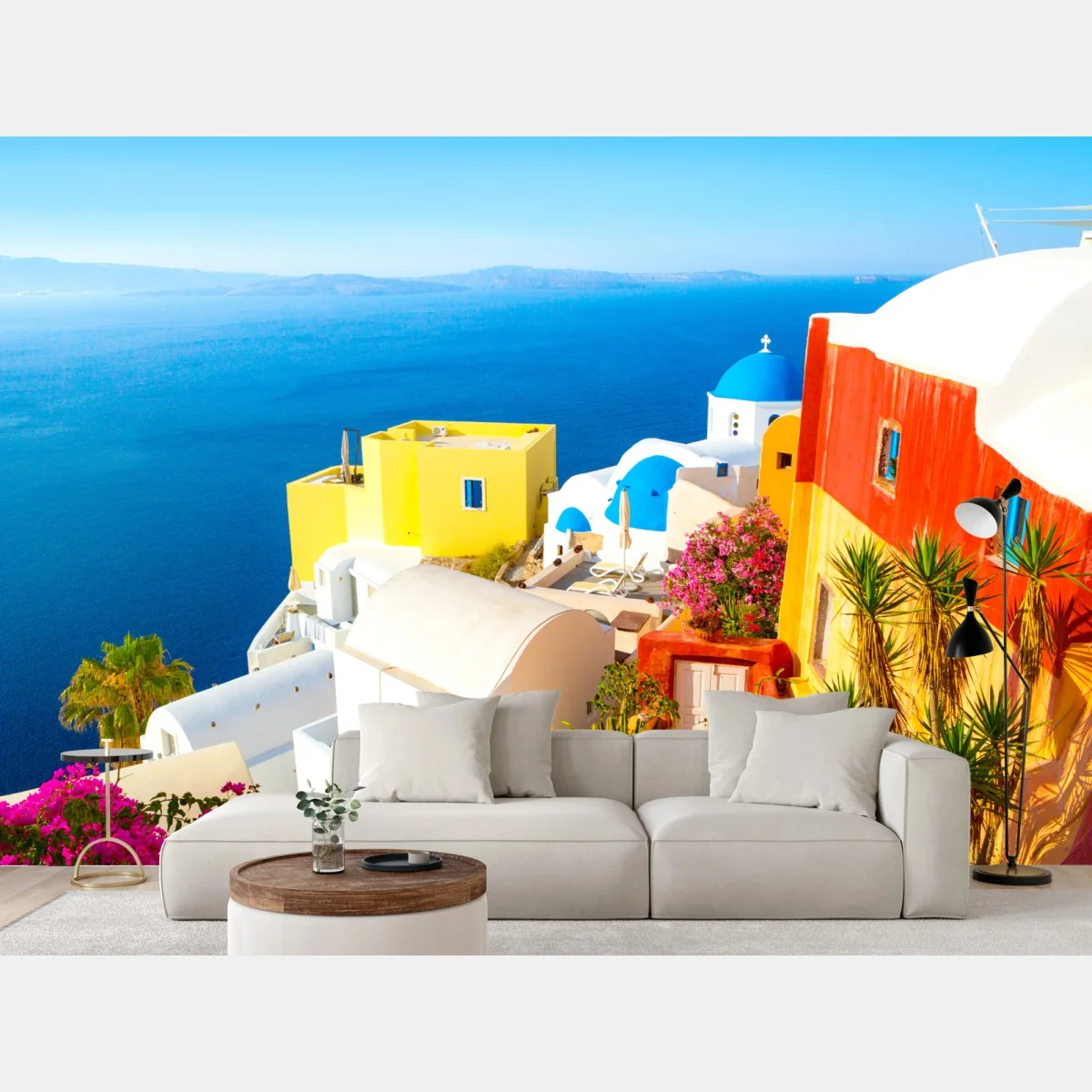 Fototapeta słoneczna Santorini nadmorska wioska – Wallissimo® Fototapeta słoneczna Santorini nadmorska wioska – Wallissimo®