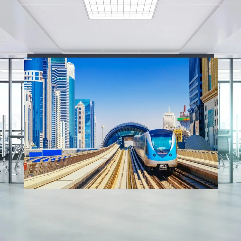 Fototapeta miejski pociąg metra w słońcu – Wallissimo® Fototapeta miejski pociąg metra w słońcu – Wallissimo®