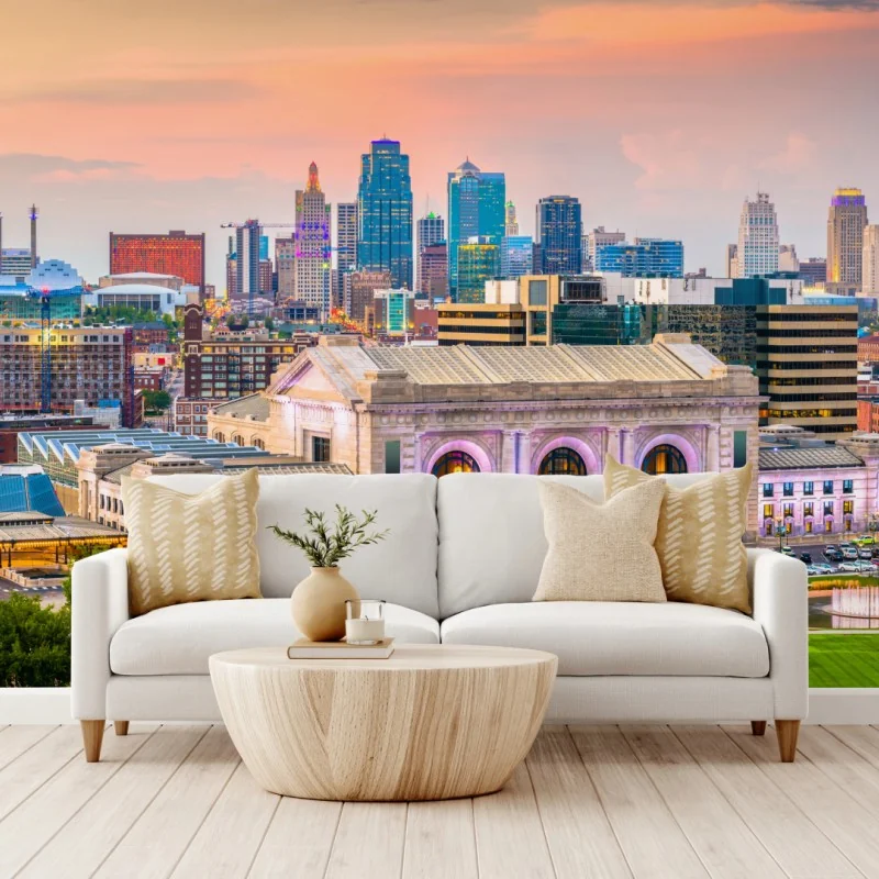 Fototapeta Kansas City panorama o zmierzchu – Wallissimo® Fototapeta Kansas City panorama o zmierzchu – Wallissimo®