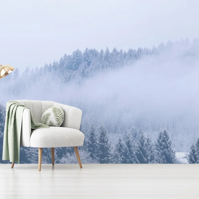 Fototapeta zimowa mgła nad lasem iglastym – Wallissimo® Fototapeta zimowa mgła nad lasem iglastym – Wallissimo®