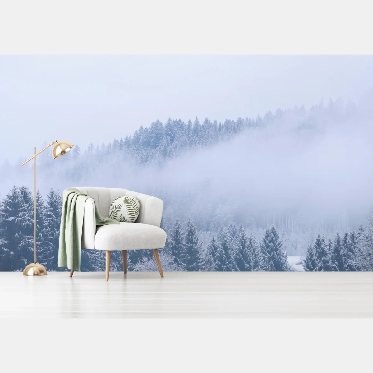 Fototapeta zimowa mgła nad lasem iglastym – Wallissimo® Fototapeta zimowa mgła nad lasem iglastym – Wallissimo®