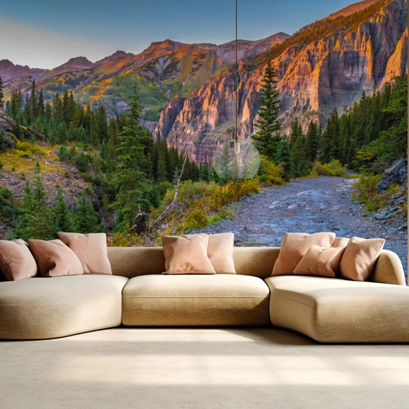 Fototapeta alpejski szlak o zachodzie słońca – Wallissimo® Fototapeta alpejski szlak o zachodzie słońca – Wallissimo®