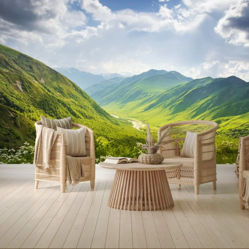 Fototapeta bujna zielona dolina górska – Wallissimo® Fototapeta bujna zielona dolina górska – Wallissimo®