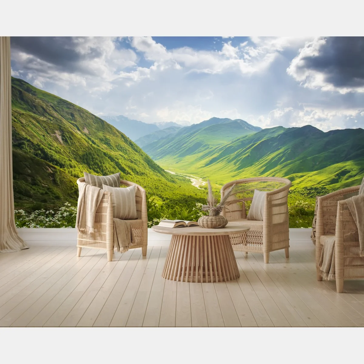 Fototapeta bujna zielona dolina górska – Wallissimo® Fototapeta bujna zielona dolina górska – Wallissimo®