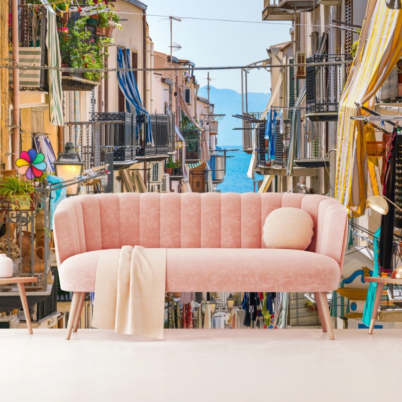 Fototapeta słoneczna uliczka nad morzem z widokiem na zatokę – Wallissimo® Fototapeta słoneczna uliczka nad morzem z widokiem na zatokę – Wallissimo®