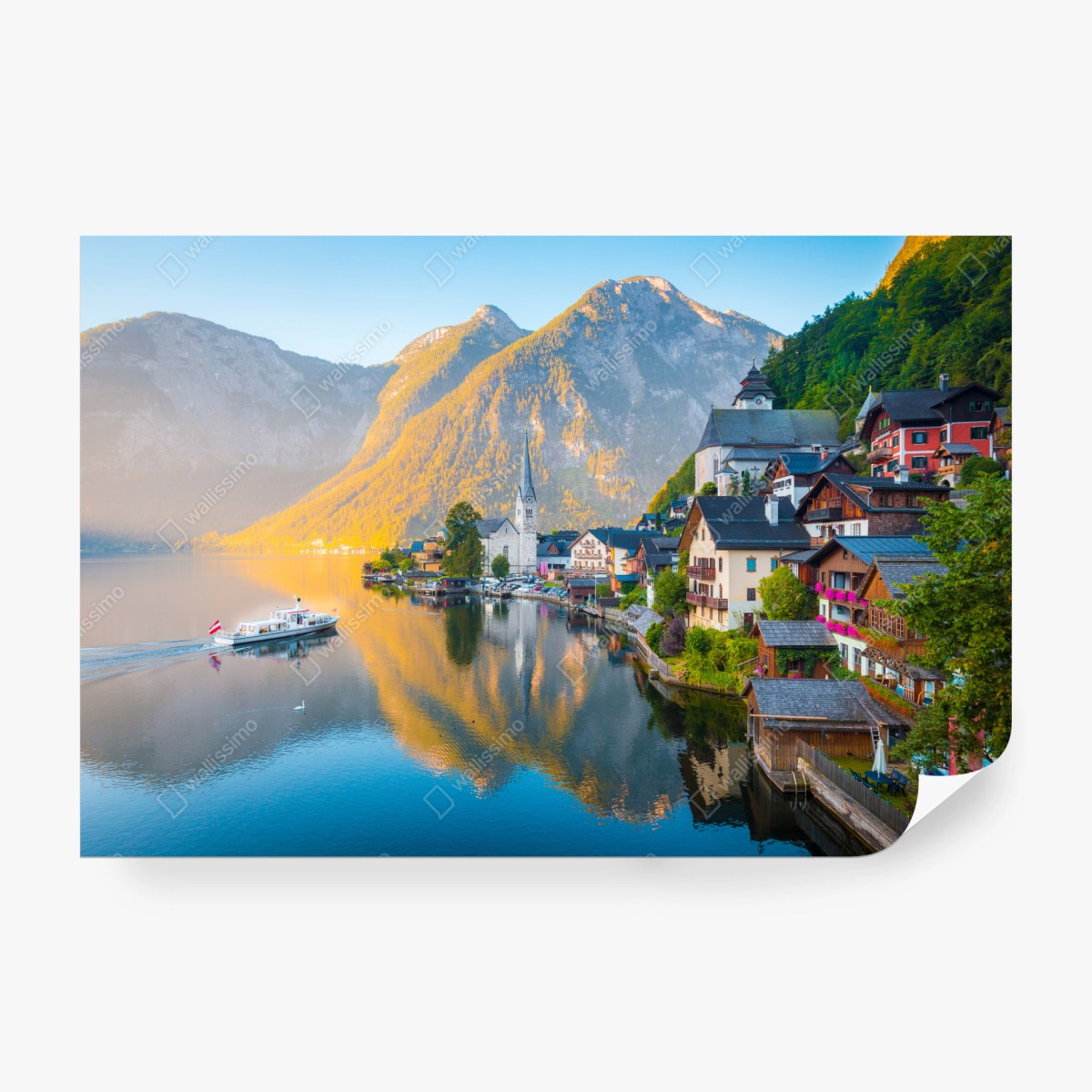 Fototapeta poranny blask Hallstatt nad jeziorem – Wallissimo® Fototapeta poranny blask Hallstatt nad jeziorem – Wallissimo®