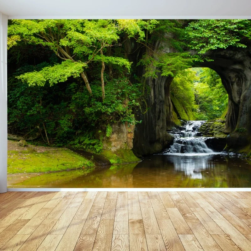 Fototapeta ukryty wodospad w skalnym łuku – Wallissimo® Fototapeta ukryty wodospad w skalnym łuku – Wallissimo®