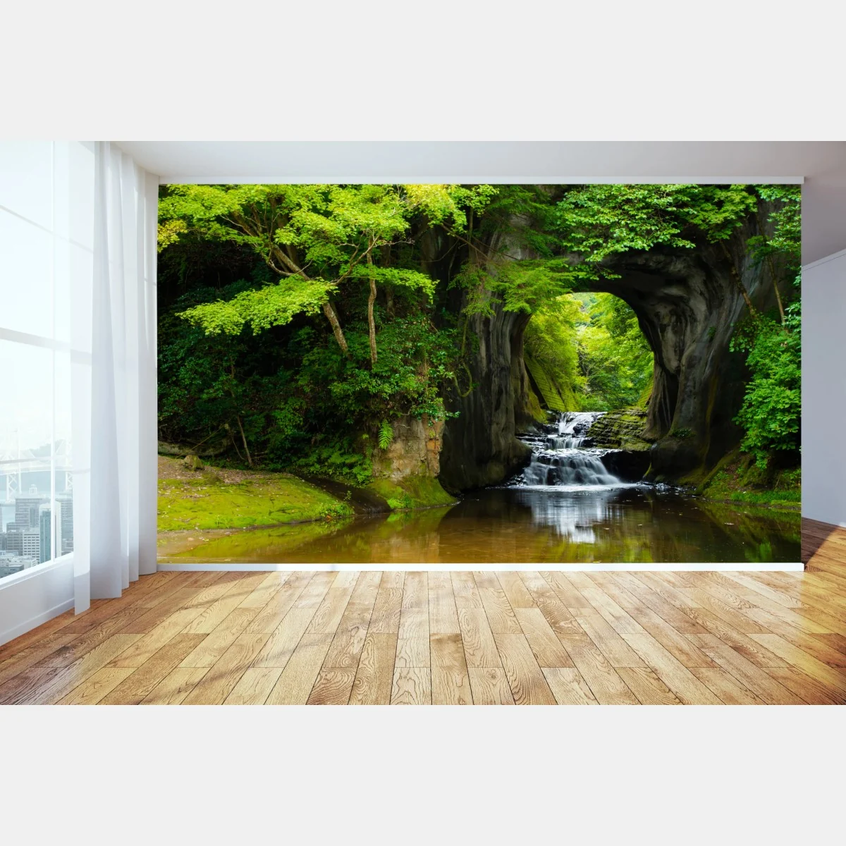 Fototapeta ukryty wodospad w skalnym łuku – Wallissimo® Fototapeta ukryty wodospad w skalnym łuku – Wallissimo®