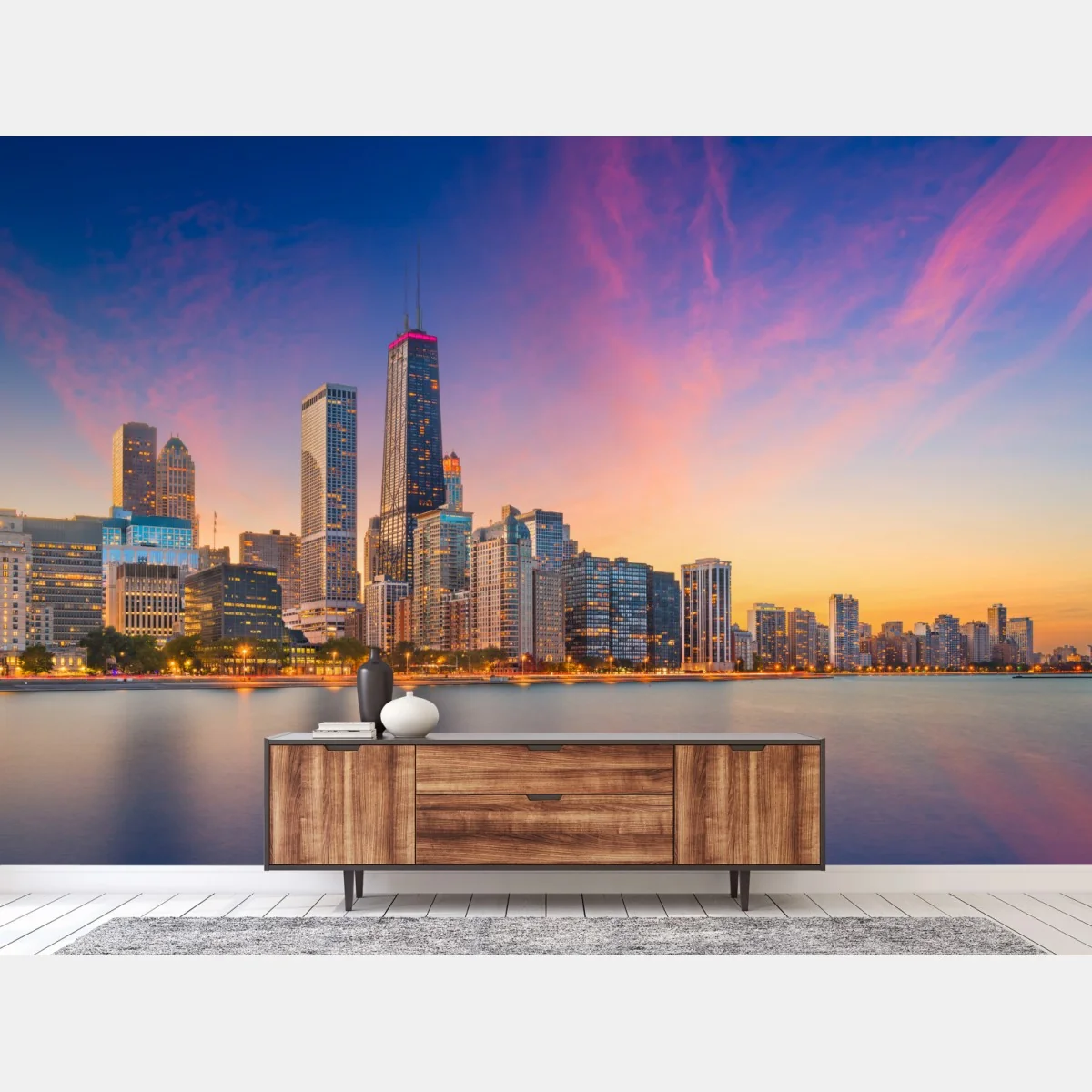 Fototapeta panorama Chicago o zmierzchu – Wallissimo® Fototapeta panorama Chicago o zmierzchu – Wallissimo®