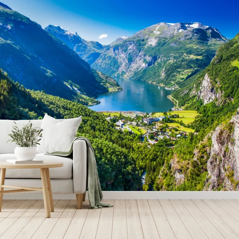 Fototapeta Geirangerfjord panorama górska – Wallissimo® Fototapeta Geirangerfjord panorama górska – Wallissimo®