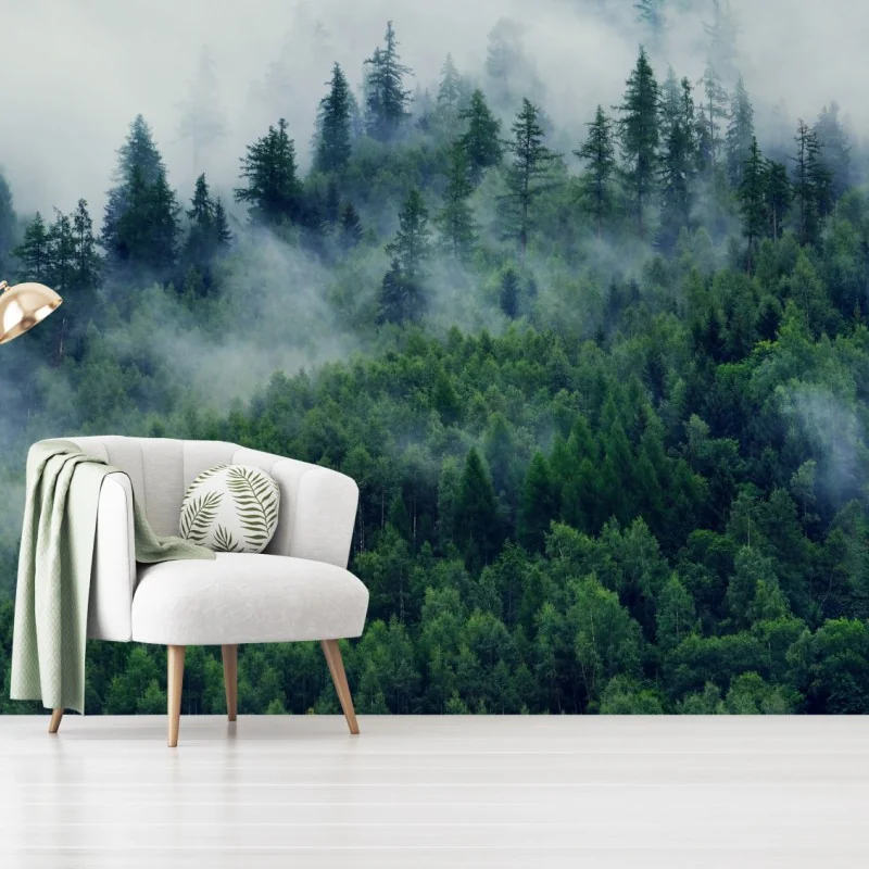 Fototapeta mglisty zielony las – Wallissimo® Fototapeta mglisty zielony las – Wallissimo®