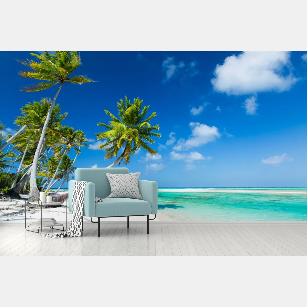 Fototapeta tropikalna plaża z palmami i turkusową wodą – Wallissimo® Fototapeta tropikalna plaża z palmami i turkusową wodą – Wallissimo®