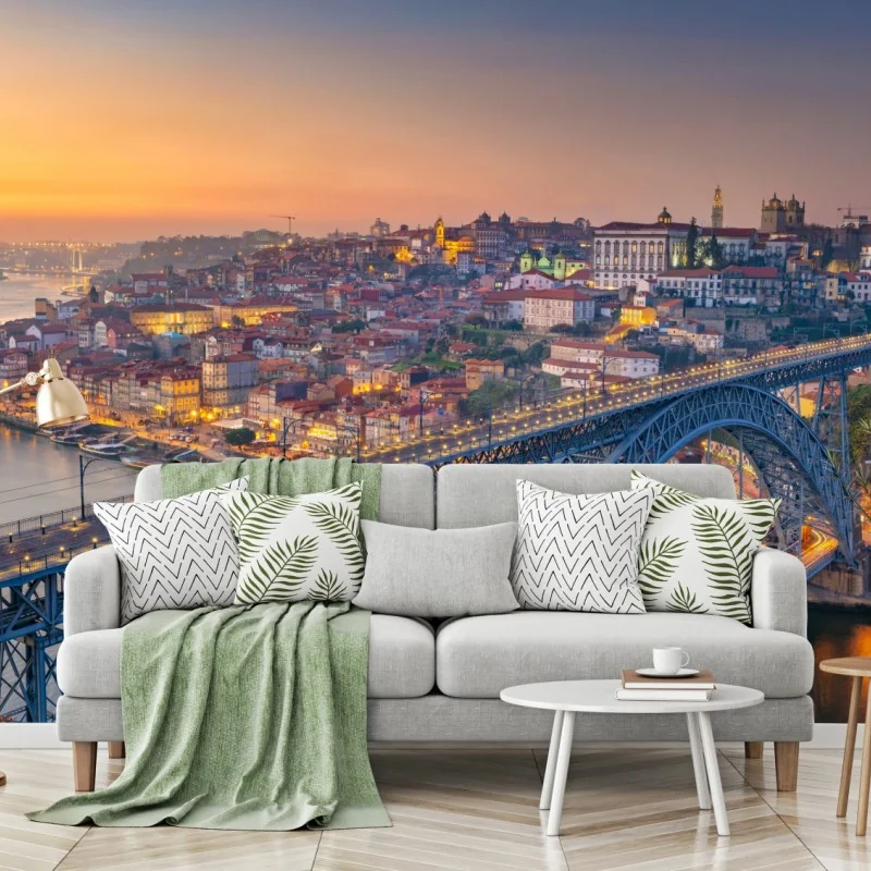 Fototapeta panorama Porto o zmierzchu z mostem Dom Luís I – Wallissimo®