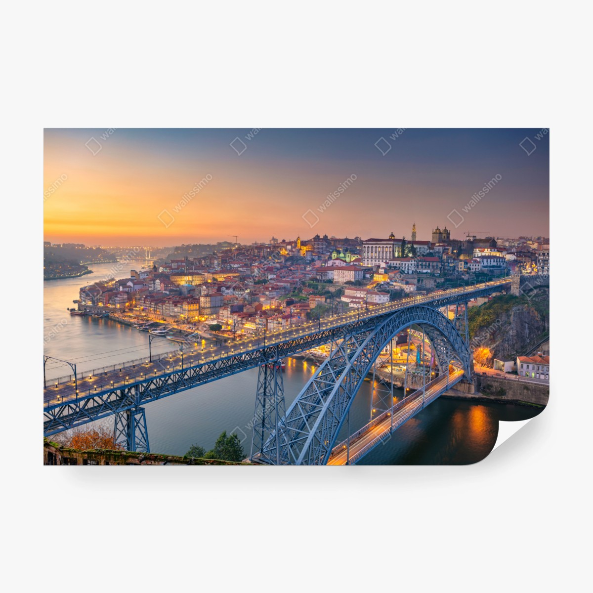 Fototapeta panorama Porto o zmierzchu z mostem Dom Luís I – Wallissimo®