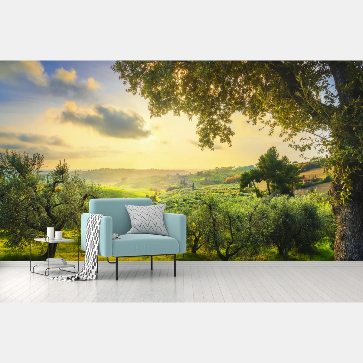 Fototapeta gaj oliwny przy zachodzie słońca w Maremma, Toskania – Wallissimo® Fototapeta gaj oliwny przy zachodzie słońca w Maremma, Toskania – Wallissimo®