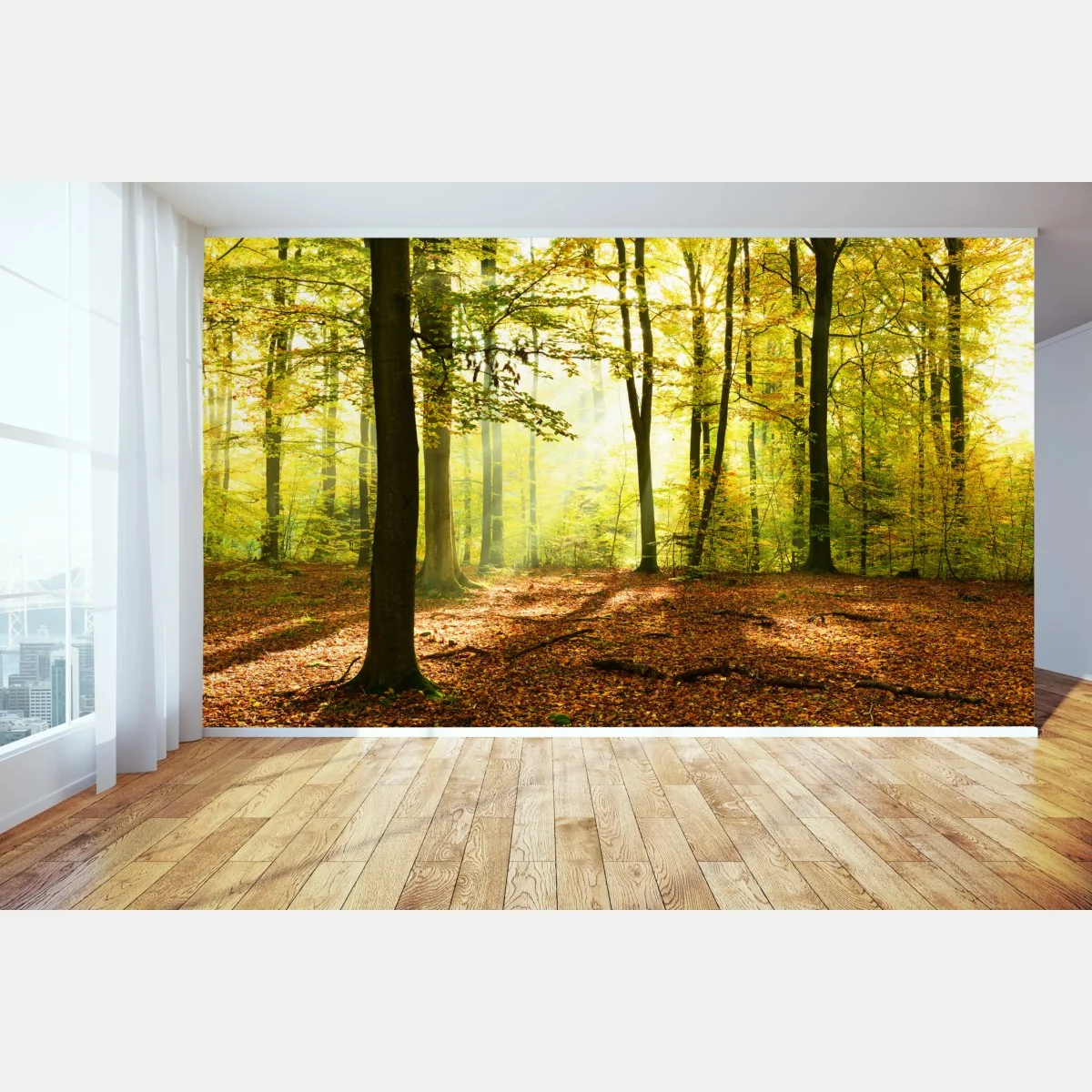 Fototapeta złoty jesienny las o poranku – Wallissimo® Fototapeta złoty jesienny las o poranku – Wallissimo®