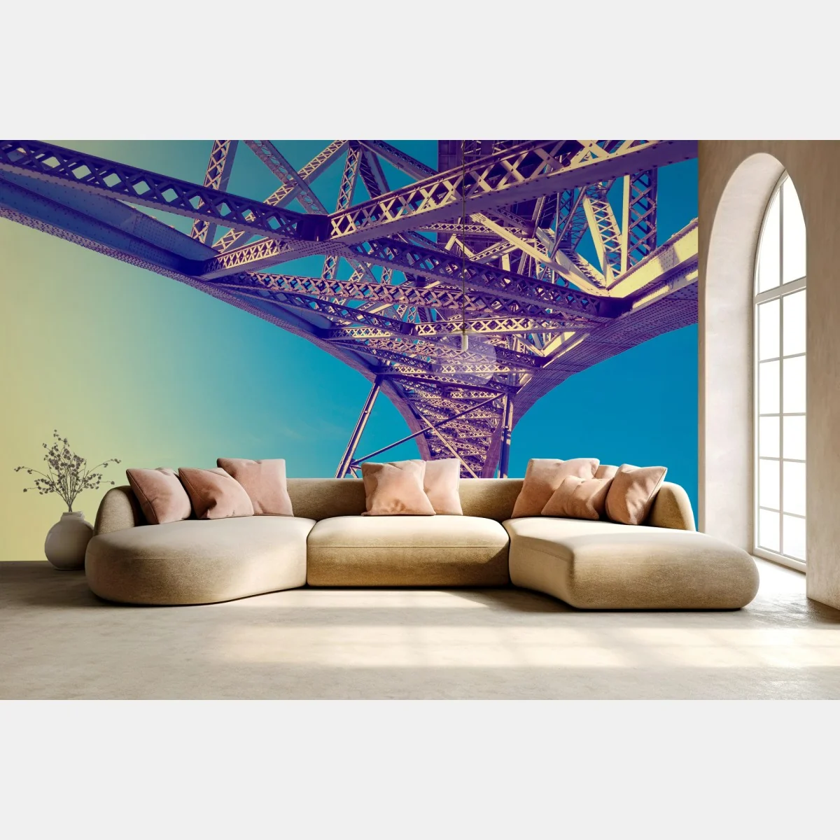 Fototapeta abstrakcyjna stalowa konstrukcja mostu w perspektywie – Wallissimo® Fototapeta abstrakcyjna stalowa konstrukcja mostu w perspektywie – Wallissimo®