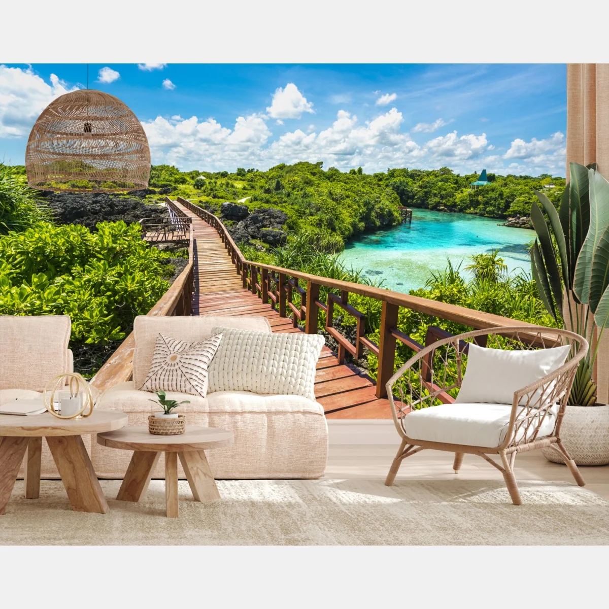 Fototapeta tropikalna drewniana kładka nad turkusową laguną – Wallissimo® Fototapeta tropikalna drewniana kładka nad turkusową laguną – Wallissimo®