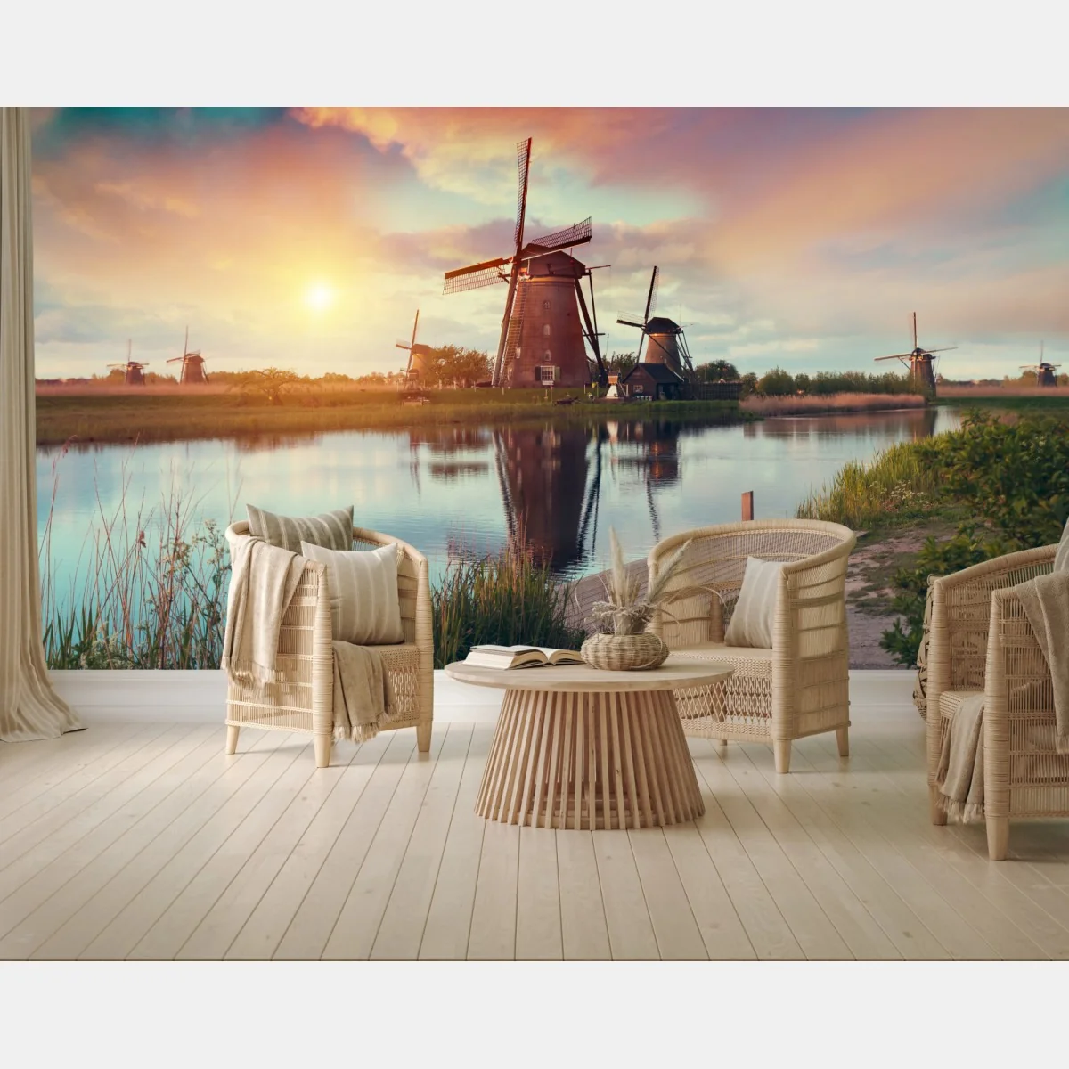 Fototapeta zachód słońca nad wiatrakami w Holandii – Wallissimo® Fototapeta zachód słońca nad wiatrakami w Holandii – Wallissimo®