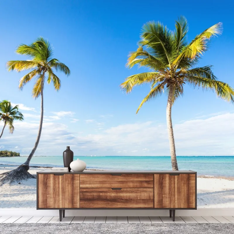 Fototapeta tropikalna plaża z palmami – Wallissimo® Fototapeta tropikalna plaża z palmami – Wallissimo®