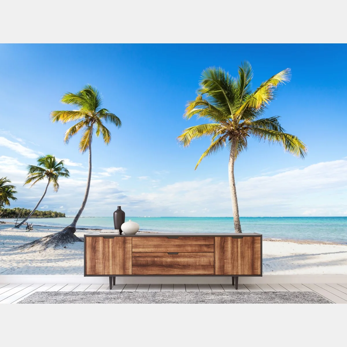 Fototapeta tropikalna plaża z palmami – Wallissimo® Fototapeta tropikalna plaża z palmami – Wallissimo®