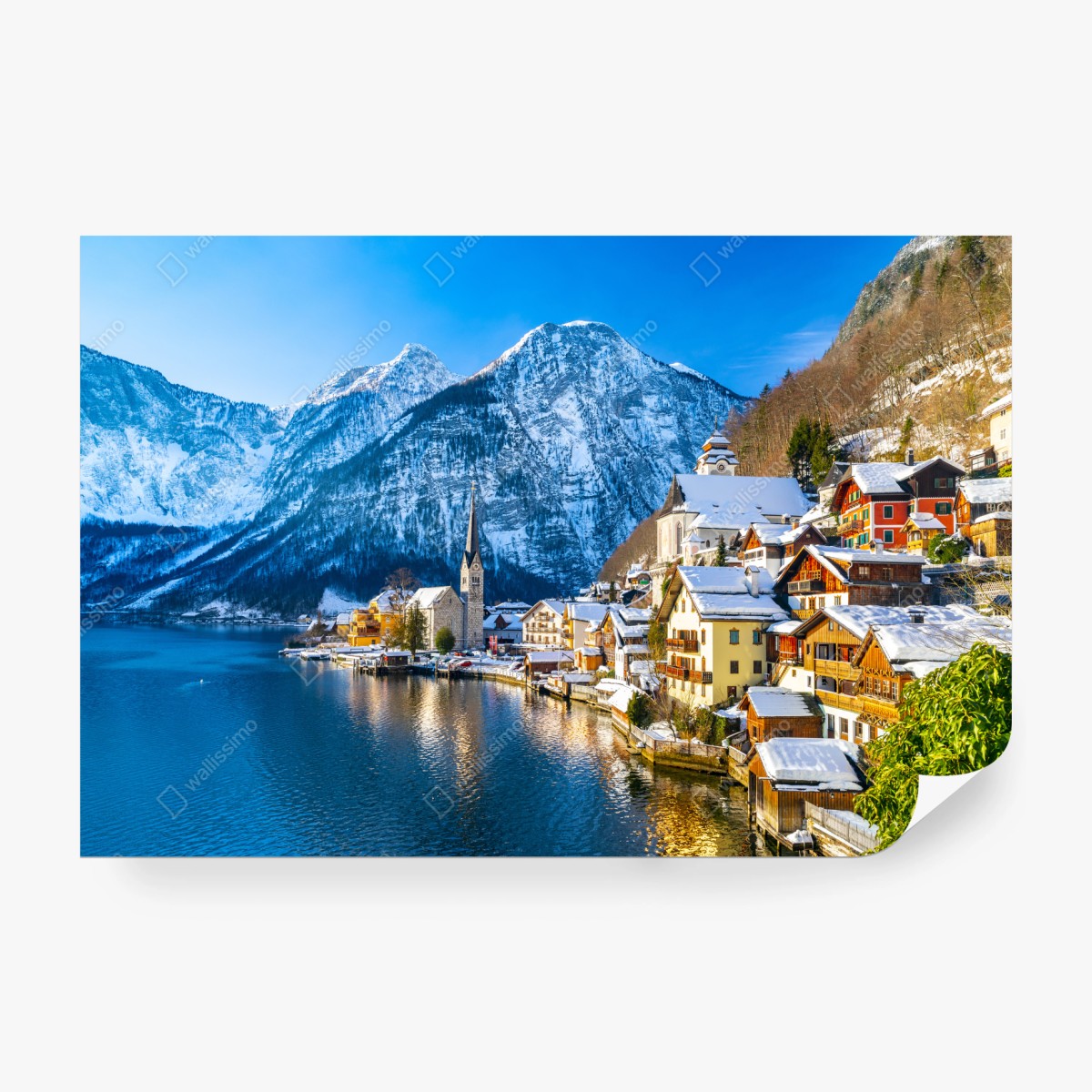 Fototapeta zimowy spokój w Hallstatt — alpejska wioska nad jeziorem – Wallissimo® Fototapeta zimowy spokój w Hallstatt — alpejska wioska nad jeziorem – Wallissimo®