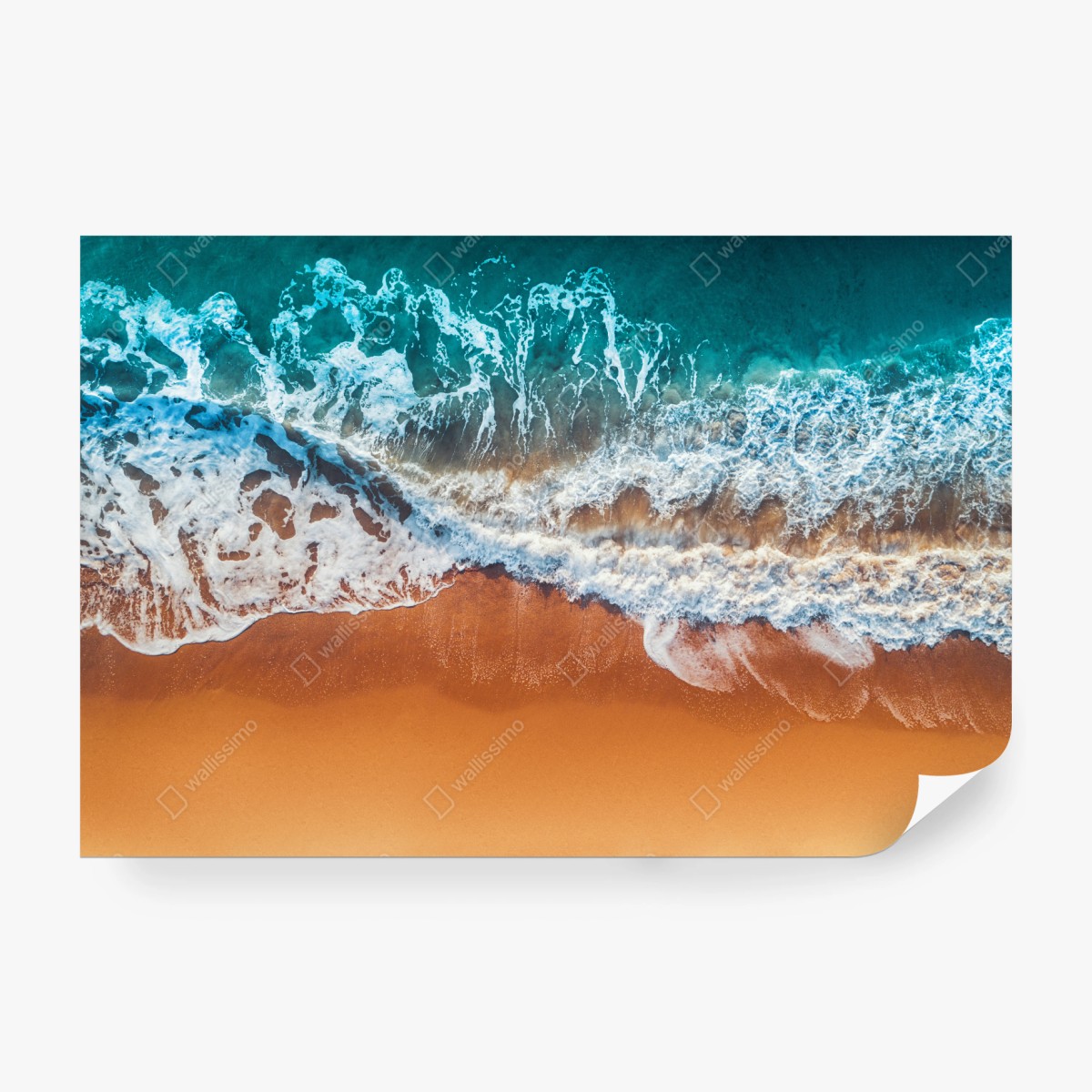 Fototapeta lotnicze ujęcie turkusowych fal na piaszczystej plaży – Wallissimo® Fototapeta lotnicze ujęcie turkusowych fal na piaszczystej plaży – Wallissimo®