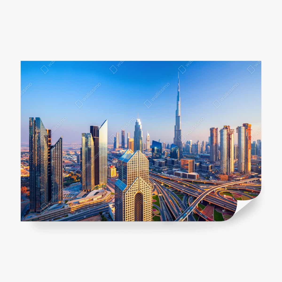 Fototapeta panorama Dubaju z Burj Khalifa o zachodzie słońca – Wallissimo® Fototapeta panorama Dubaju z Burj Khalifa o zachodzie słońca – Wallissimo®