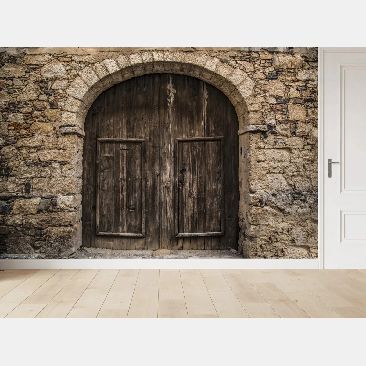 Fototapeta rustykalne drewniane drzwi w kamiennym łuku – Wallissimo® Fototapeta rustykalne drewniane drzwi w kamiennym łuku – Wallissimo®