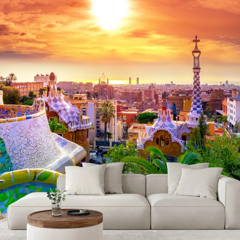 Fototapeta zachód słońca nad Park Güell w Barcelonie – Wallissimo® Fototapeta zachód słońca nad Park Güell w Barcelonie – Wallissimo®