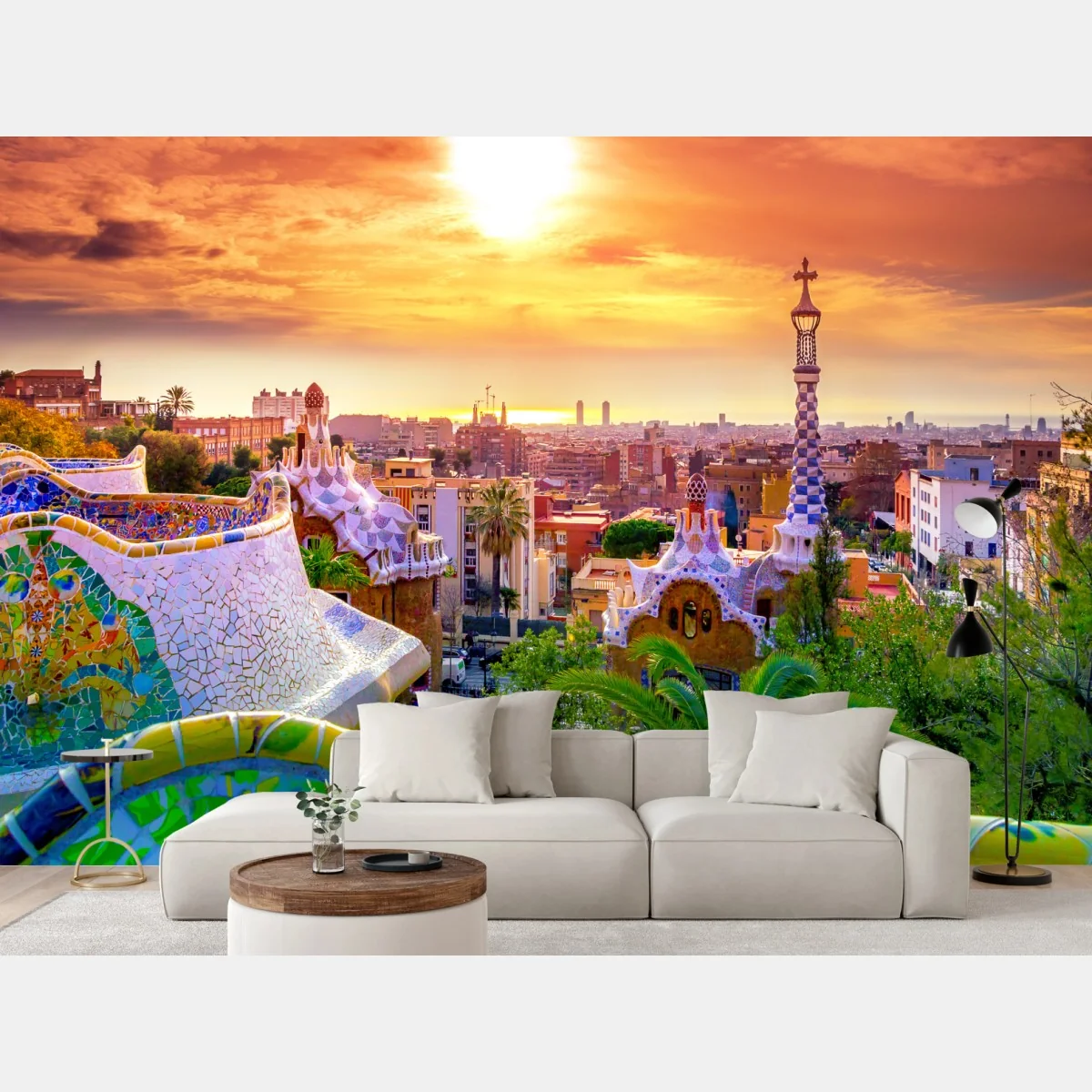 Fototapeta zachód słońca nad Park Güell w Barcelonie – Wallissimo® Fototapeta zachód słońca nad Park Güell w Barcelonie – Wallissimo®