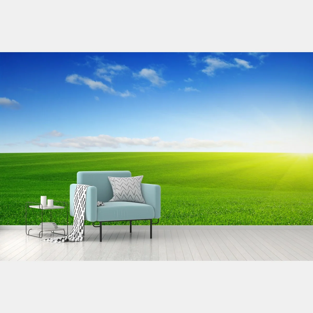 Fototapeta słoneczna zielona łąka o wschodzie – Wallissimo® Fototapeta słoneczna zielona łąka o wschodzie – Wallissimo®