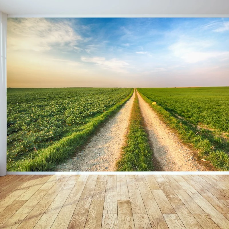 Fototapeta polna droga przez zielone pola – Wallissimo® Fototapeta polna droga przez zielone pola – Wallissimo®