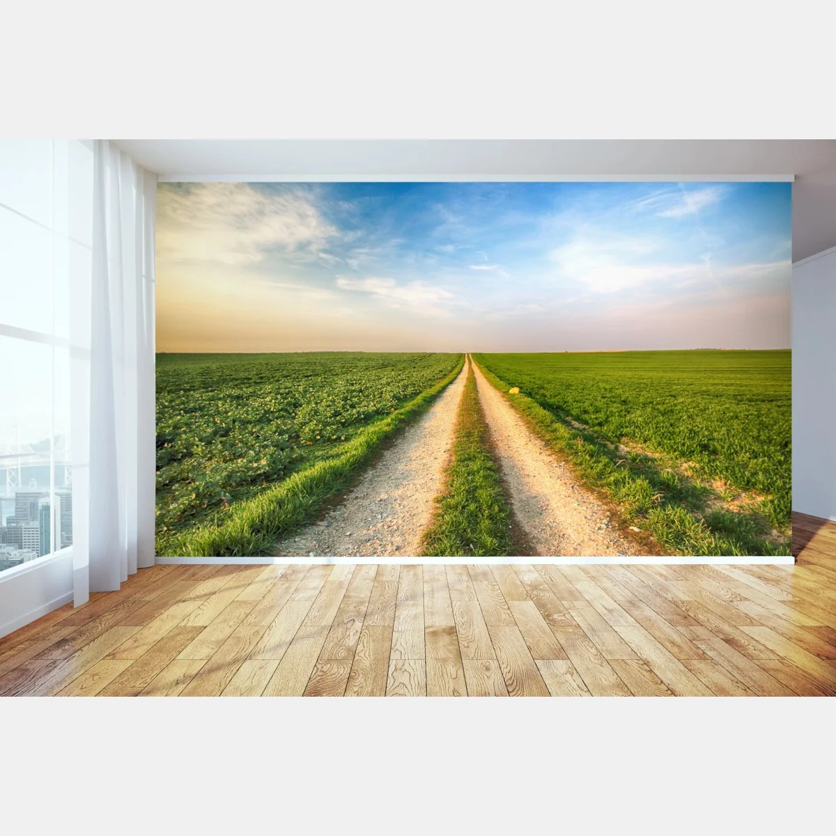 Fototapeta polna droga przez zielone pola – Wallissimo® Fototapeta polna droga przez zielone pola – Wallissimo®