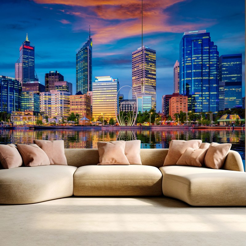 Fototapeta Perth panorama miasta o zachodzie słońca – Wallissimo® Fototapeta Perth panorama miasta o zachodzie słońca – Wallissimo®