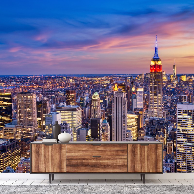 Fototapeta panorama Nowego Jorku o zmierzchu – Wallissimo® Fototapeta panorama Nowego Jorku o zmierzchu – Wallissimo®